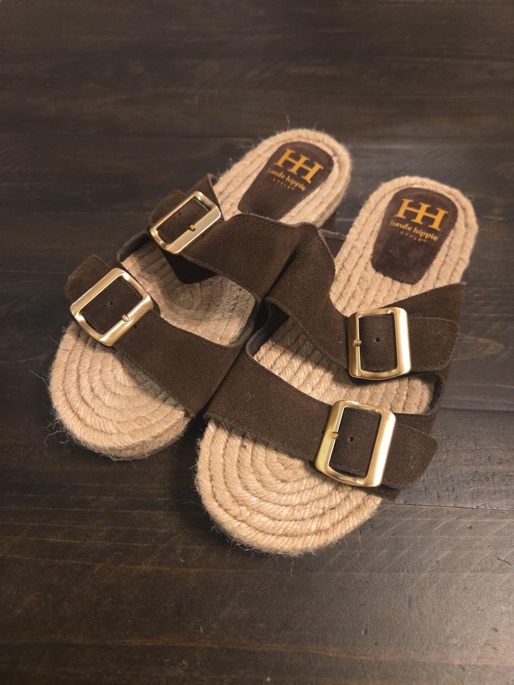 Haute Hippie Nikki Brown Leather Espadrille Sandals Size 9
